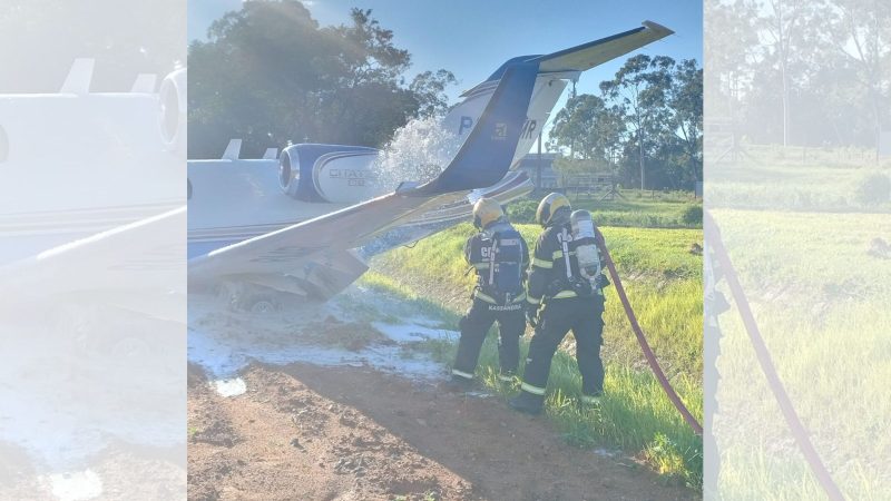 As operações no aeródromo só serão retomadas após a retirada da aeronave e a liberação da pista. A previsão inicial é de retomada na terça-feira (26), pela manhã. - Divulgação/CBMSC/ND Mais