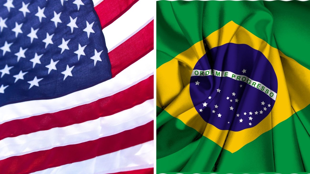 imagem bandeira dos Estados Unidos e bandeira Brasil