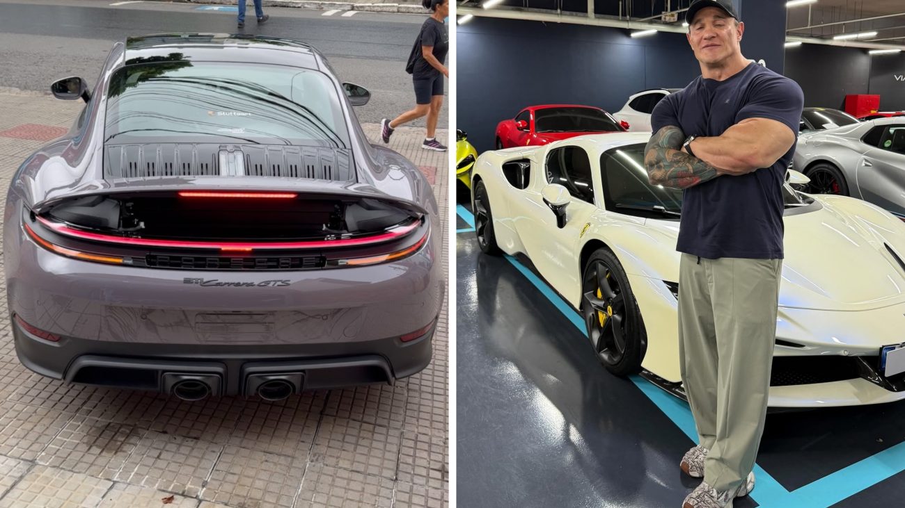 Imagem de influenciador e a porsche de influenciador fisiculturista