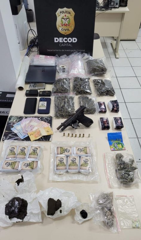 Drogas e arma apreendidos pela Polícia Civil - Divulgação/Polícia Civil/ND Mais