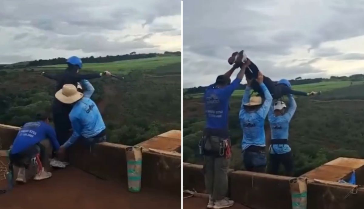 Rope jump terminou em acidente fatal pois a jovem foi lançada sem as cordas de segurançaFoto: X.com/Canva/ND Mais