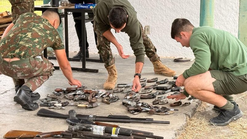 O lote destruído é composto por armas entregues voluntariamente por cidadãos - Divulgação/PF/ND Mais