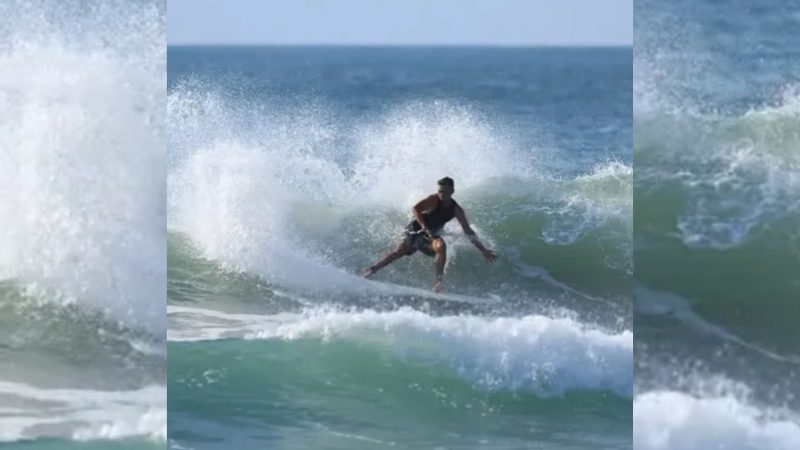Registro mostra o homem durante uma sessão de surfe em Florianópolis - Redes sociais/@asis_surf/ND Mais