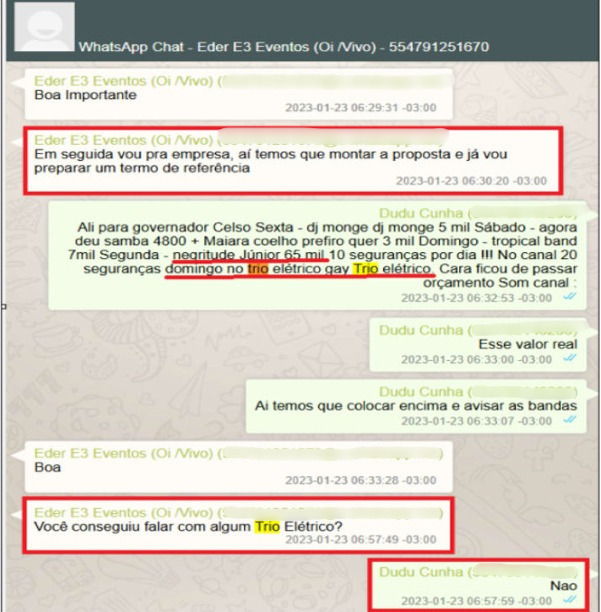 Conversa relata como era o esquema para documento de proposta e termo de referênciaFoto: Divulgação/ND Mais