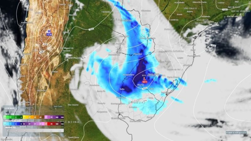 Rio Grande do Sul, Santa Catarina e Paraná devem ser afetados pelo novo ciclone - Meteored/ND Mais