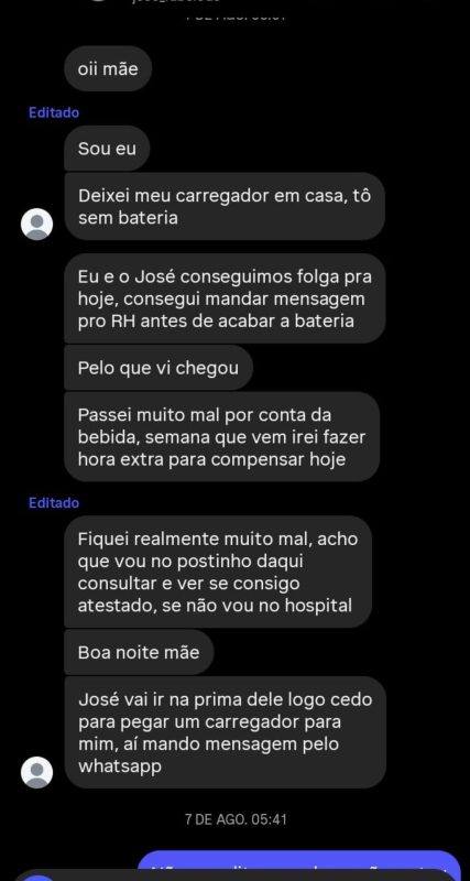 Mensagens enviadas pelo suspeito à família na noite do crime - Reprodução/ND Mais