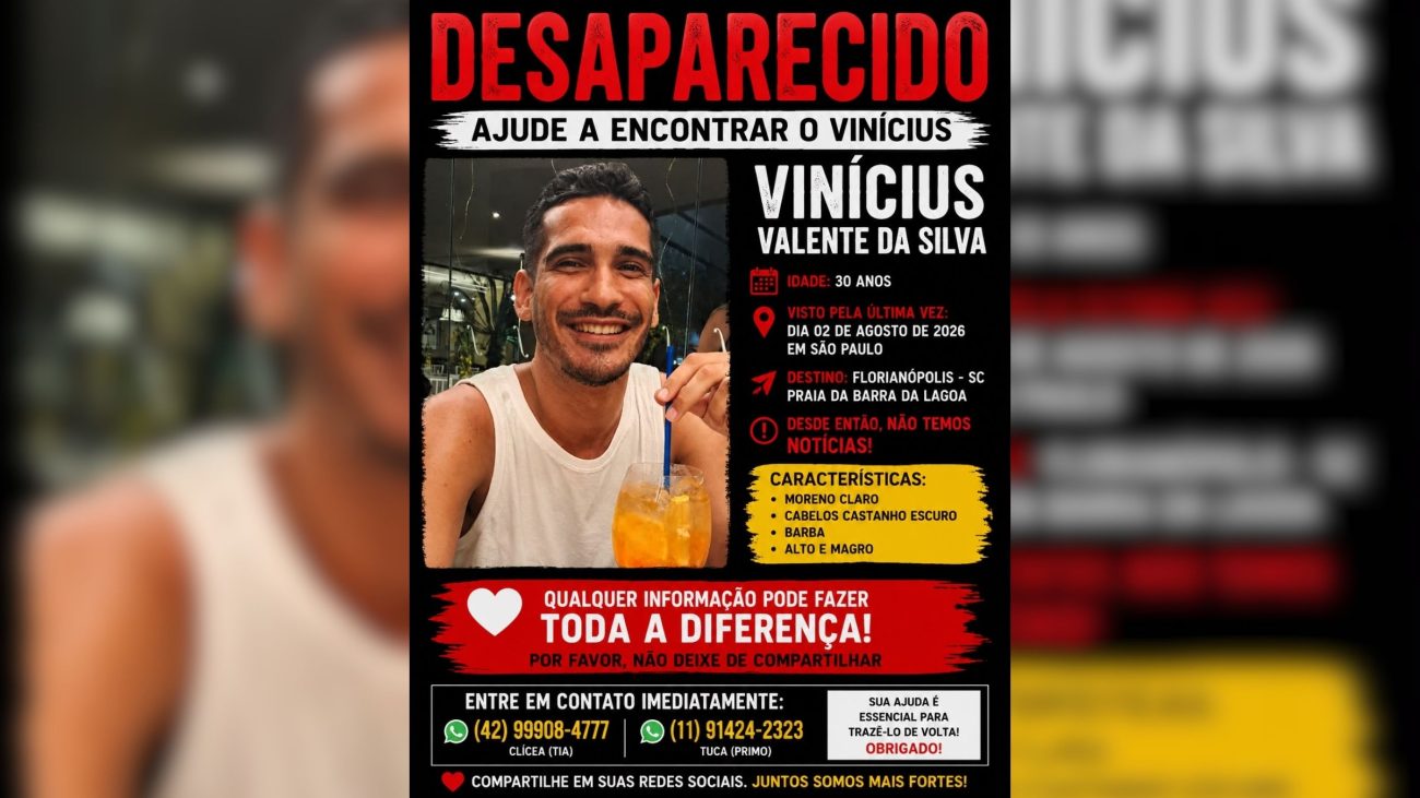 Família busca novas informações de Vinícius Valente da SilvaFoto: Reprodução/ND Mais