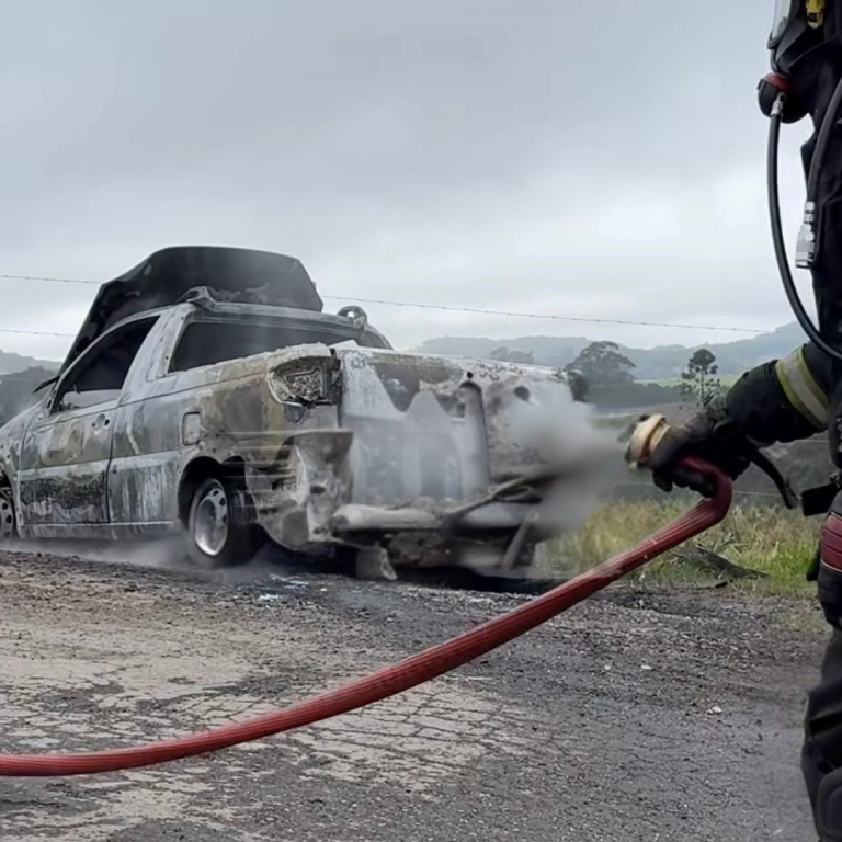 Veículo pega fogo na SC-114 próximo à AMBEV; motorista não se feriu