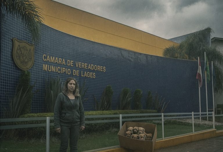 Mulher abandona filhotes na frente da Câmara de Vereadores e foge do local