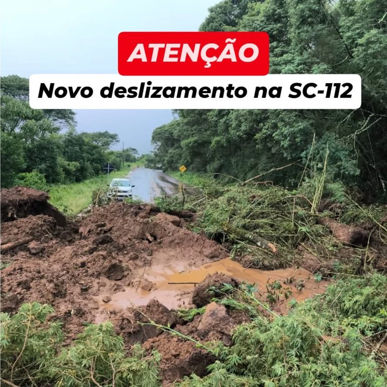 Novo deslizamento na SC-112 (Rio Rufino) mantém interdição por mais 2 dias